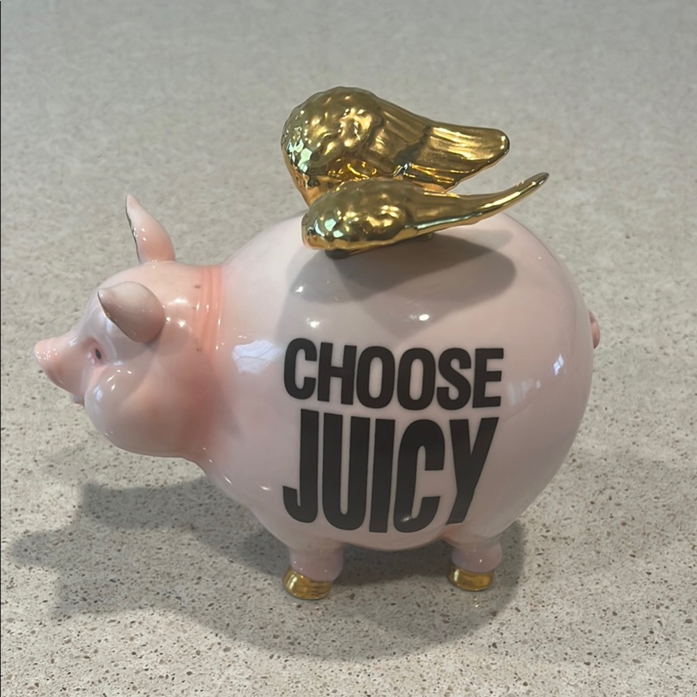 Pink Piggy Bank with Gold Wings